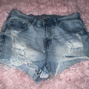 Refuge Light Blue Distressed Jean Shorts